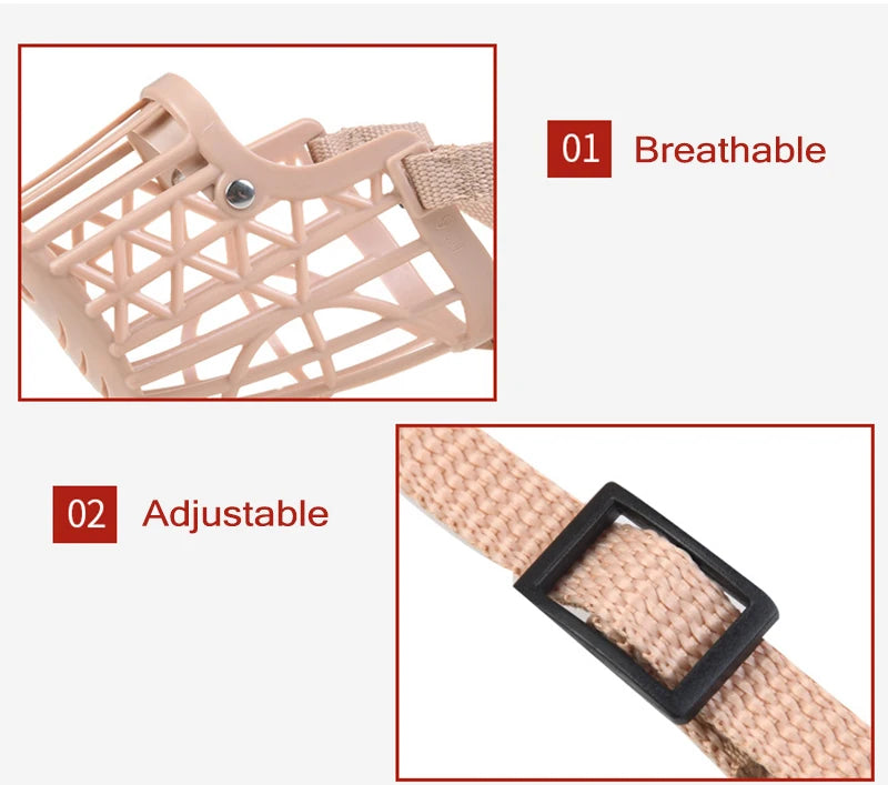 Adjustable breathable dog muzzle – safety mouth mask for small, medium, and large dogs.