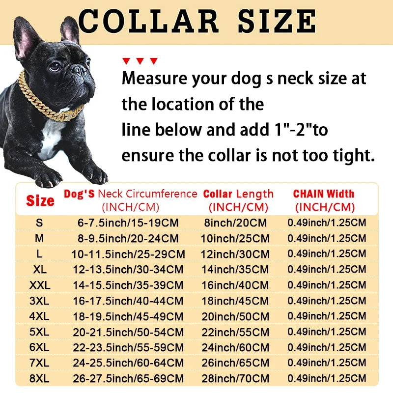 Diamond Cuban metal chain dog collar – stylish jewelry collar with secure buckle for dogs and cats.