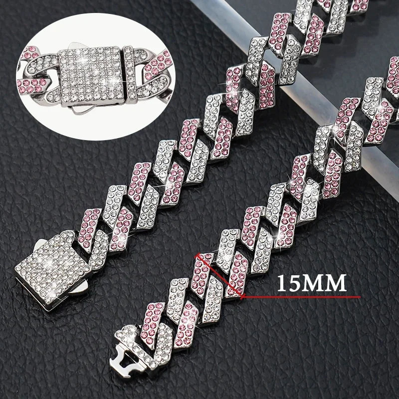 Diamond Cuban metal chain dog collar – stylish jewelry collar with secure buckle for dogs and cats.