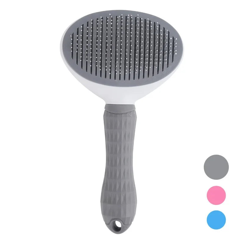 Self-cleaning pet grooming brush for dogs and cats
