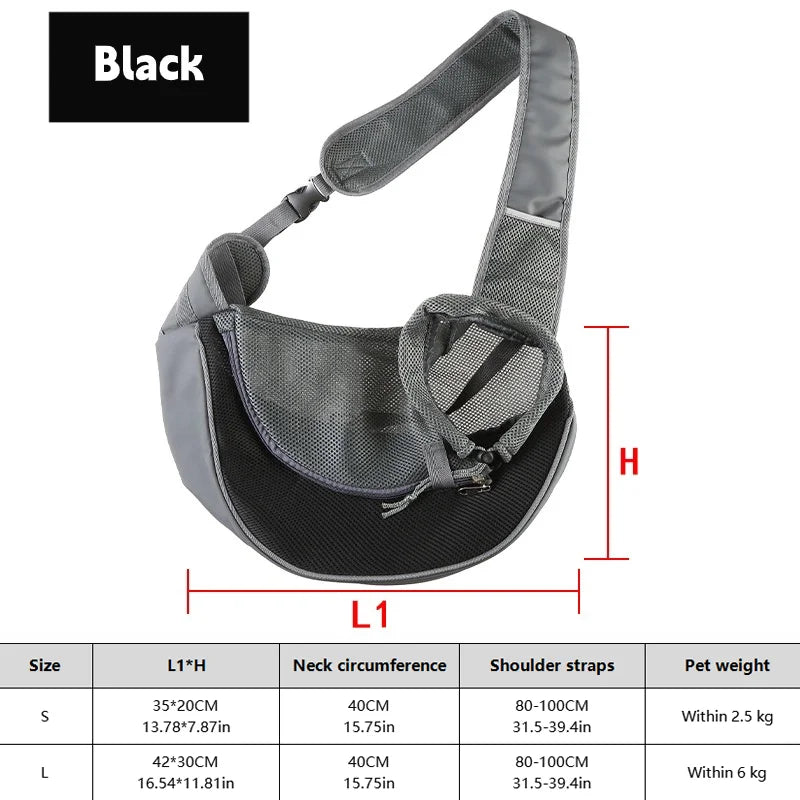 Breathable mesh dog sling carrier for small dogs and cats – lightweight crossbody travel bag for hiking and camping.