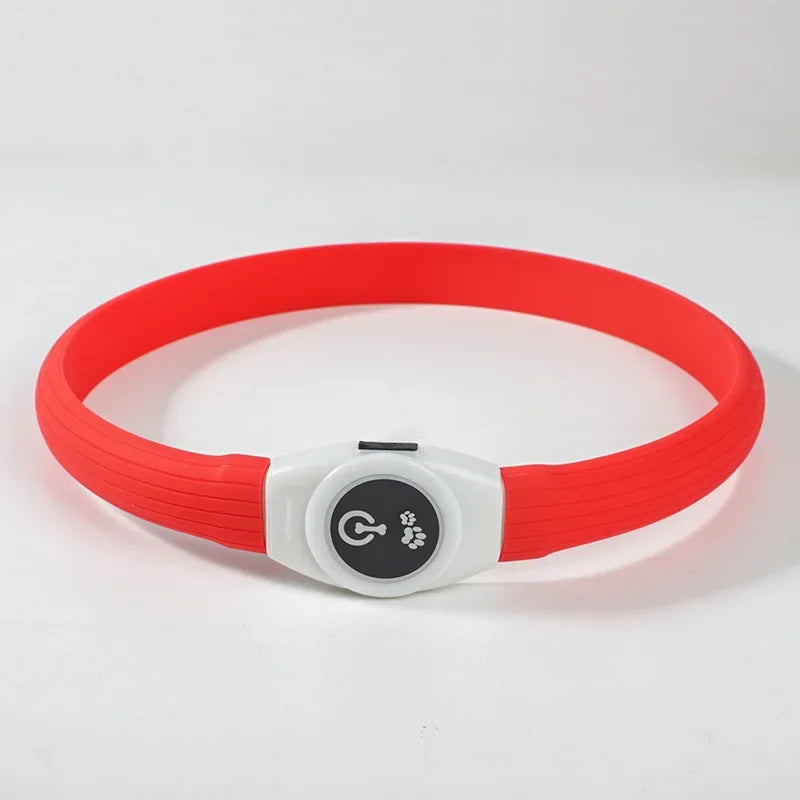 LED luminous waterproof PVC dog collar – USB rechargeable glowing safety collar for dogs of all sizes.