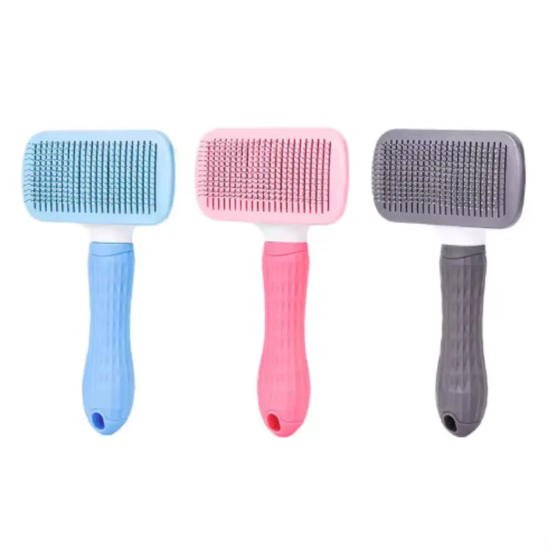 Self-cleaning pet grooming brush for dogs and cats