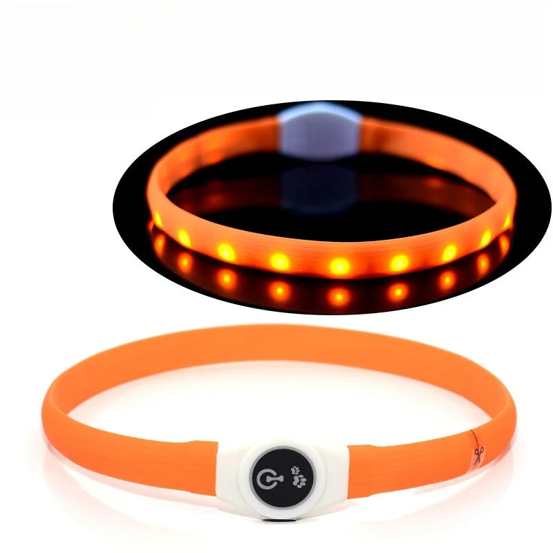 LED luminous waterproof PVC dog collar – USB rechargeable glowing safety collar for dogs of all sizes.