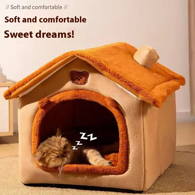 All Season Dog House Style Bed - Removable Washable Pet Bed for Small Dogs Teddy Winter Warm Cat Dog House