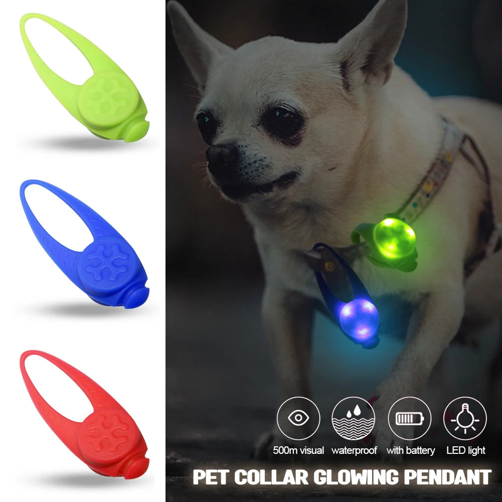 LED silicone pet pendant – flashing glow light collar accessory for dogs, safe and luminous for night visibility.