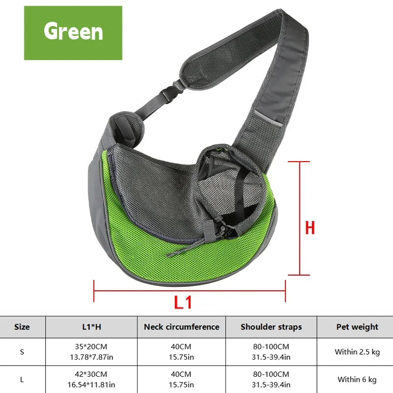 Breathable mesh dog sling carrier for small dogs and cats – lightweight crossbody travel bag for hiking and camping.