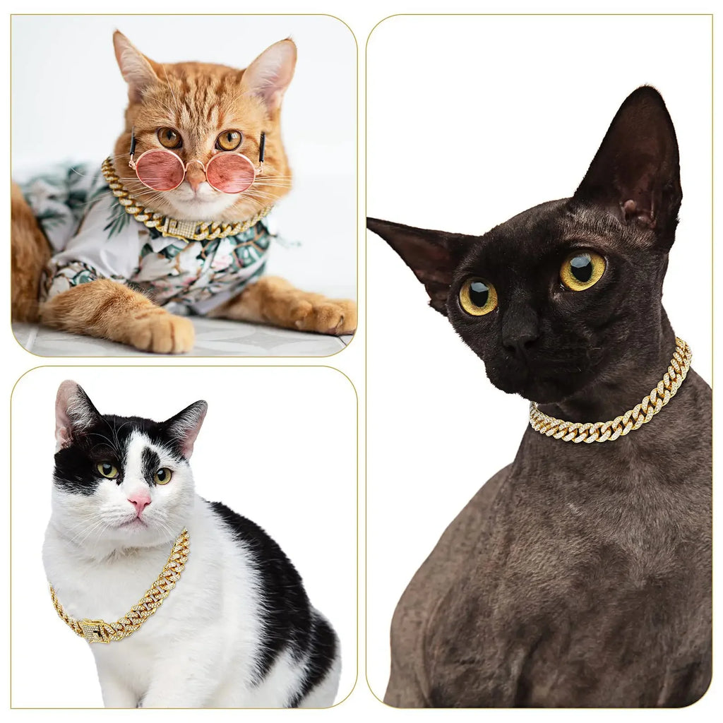 Diamond Cuban metal chain dog collar – stylish jewelry collar with secure buckle for dogs and cats.