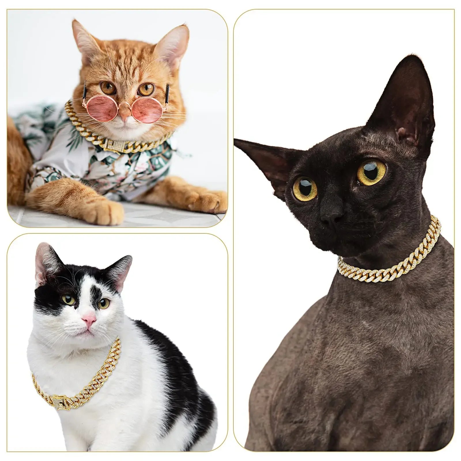 Diamond Cuban metal chain dog collar – stylish jewelry collar with secure buckle for dogs and cats.