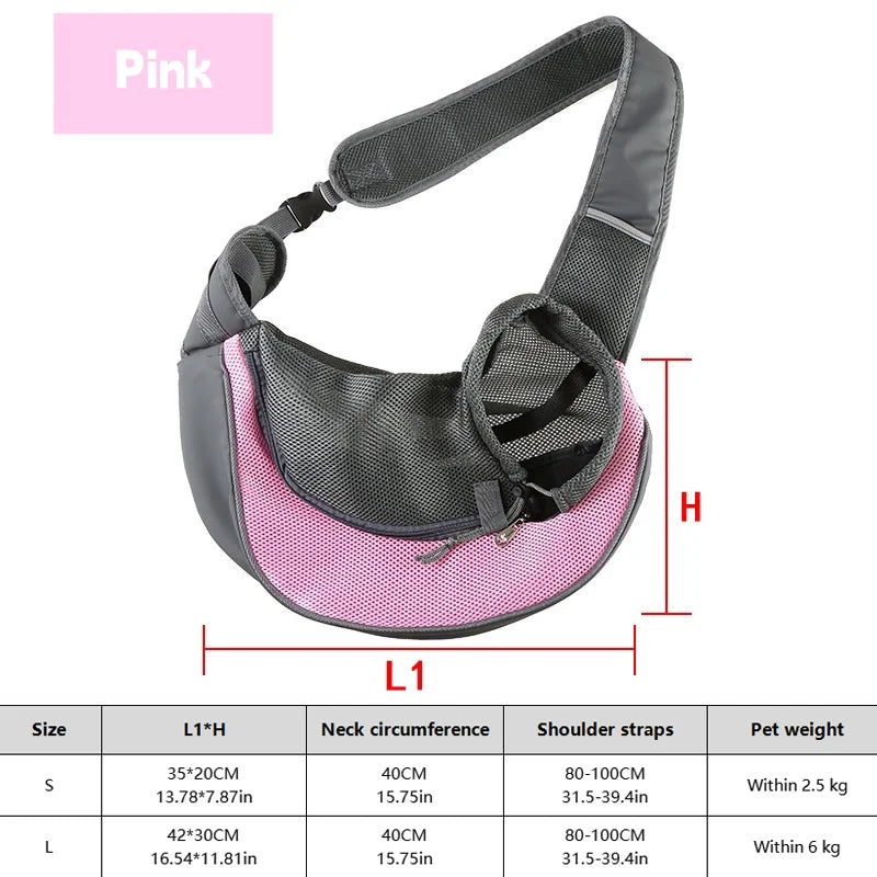 Breathable mesh dog sling carrier for small dogs and cats – lightweight crossbody travel bag for hiking and camping.