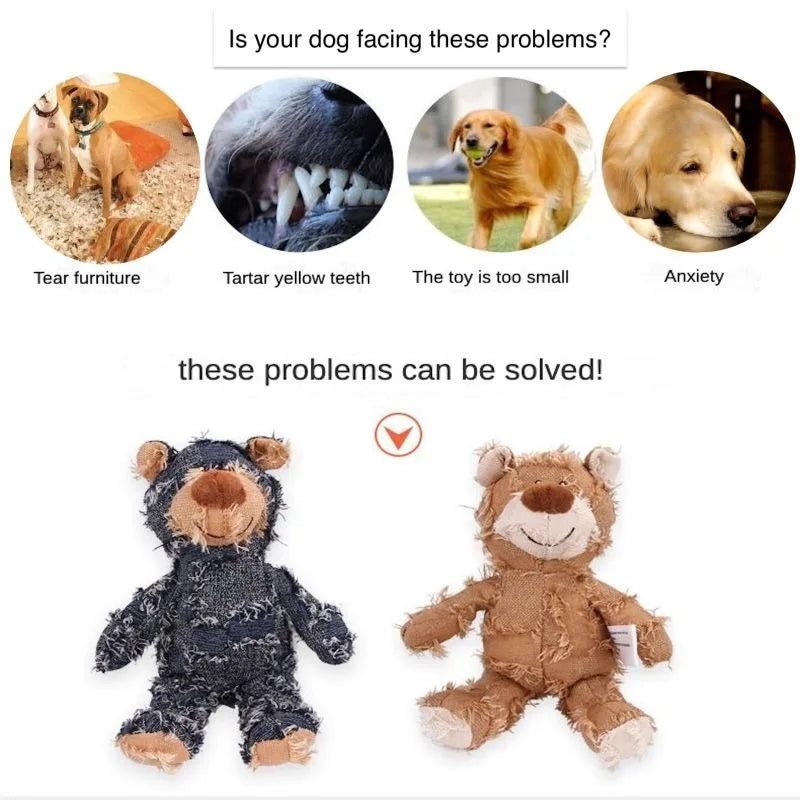 Plush Teddy Bear Squeaky Dog Toy – Interactive Chew & Teeth Cleaning Toy for Pets