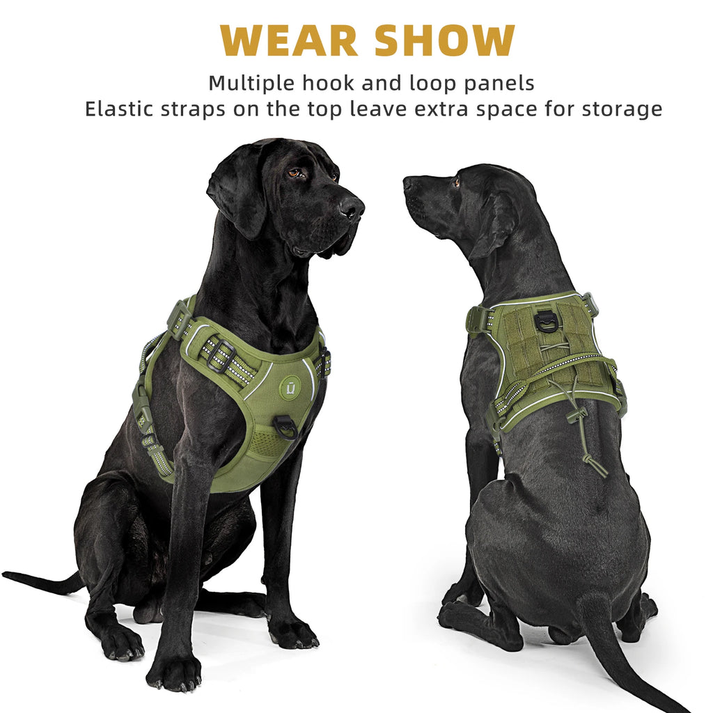 Tactical no-pull MOLLE dog harness – adjustable and reflective.