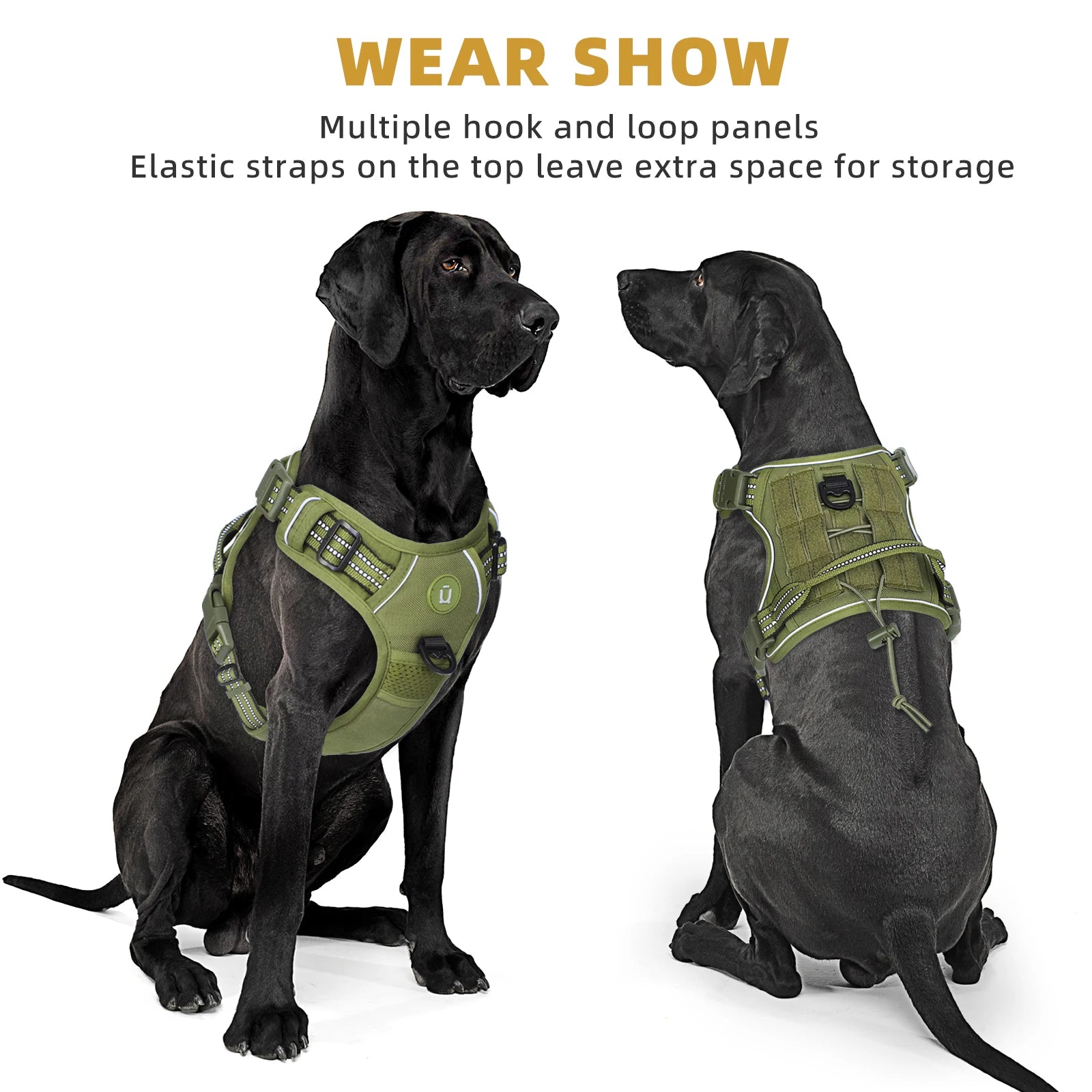 Tactical no-pull MOLLE dog harness – adjustable and reflective.