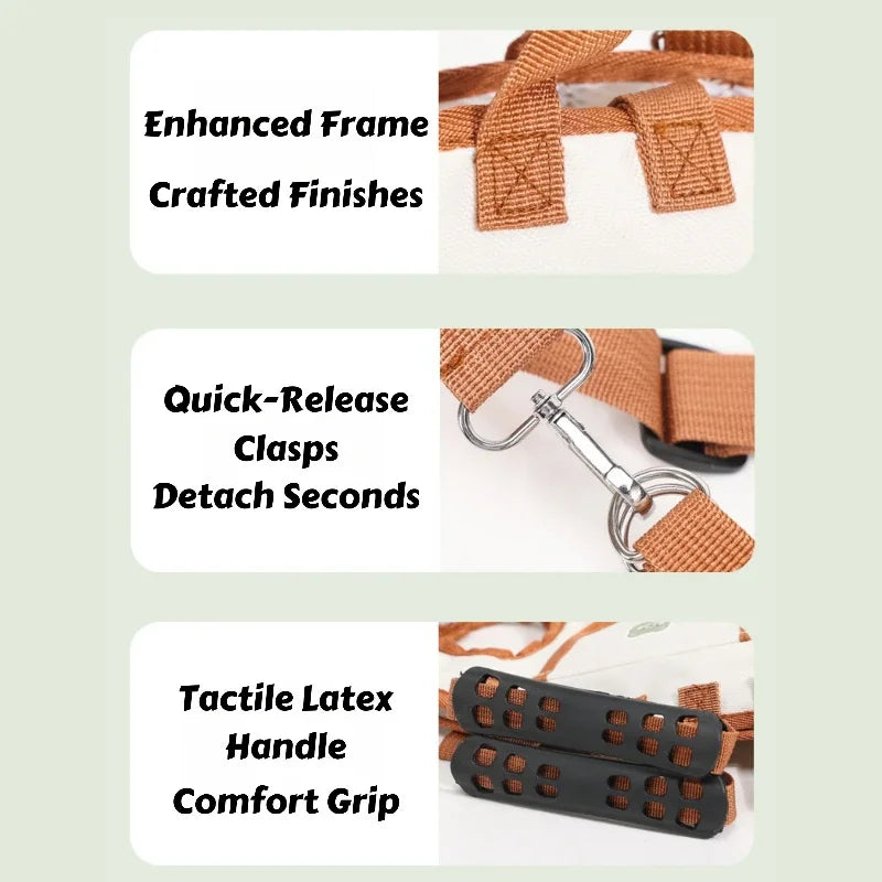 Small dog carrier backpack with breathable, escape-proof harness.