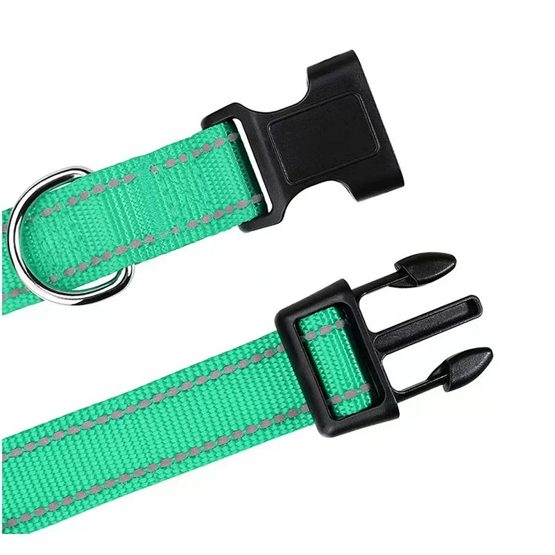 Adjustable reflective nylon pet collar for dogs and cats – anti-slip, anti-choke, durable walking collar.