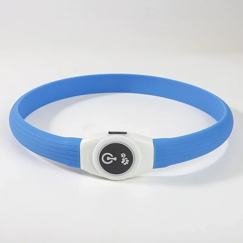LED luminous waterproof PVC dog collar – USB rechargeable glowing safety collar for dogs of all sizes.