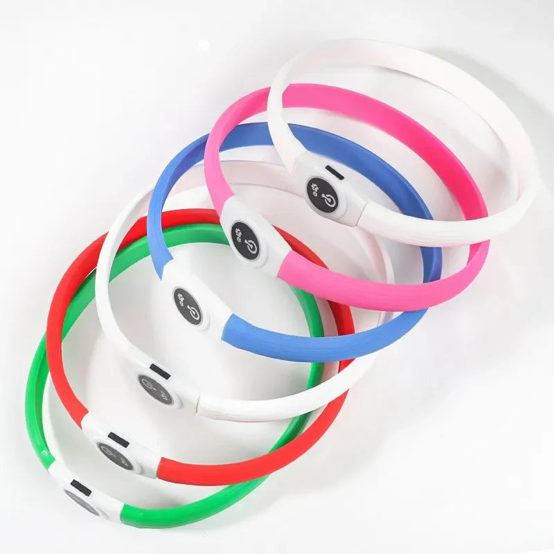 LED luminous waterproof PVC dog collar – USB rechargeable glowing safety collar for dogs of all sizes.