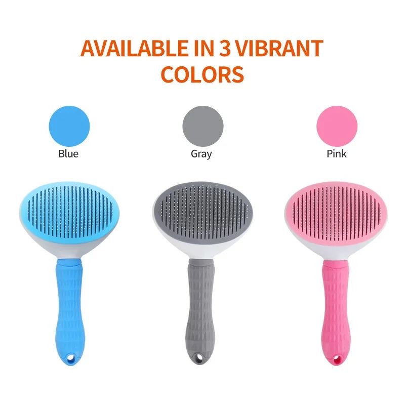 Self-cleaning pet grooming brush for dogs and cats