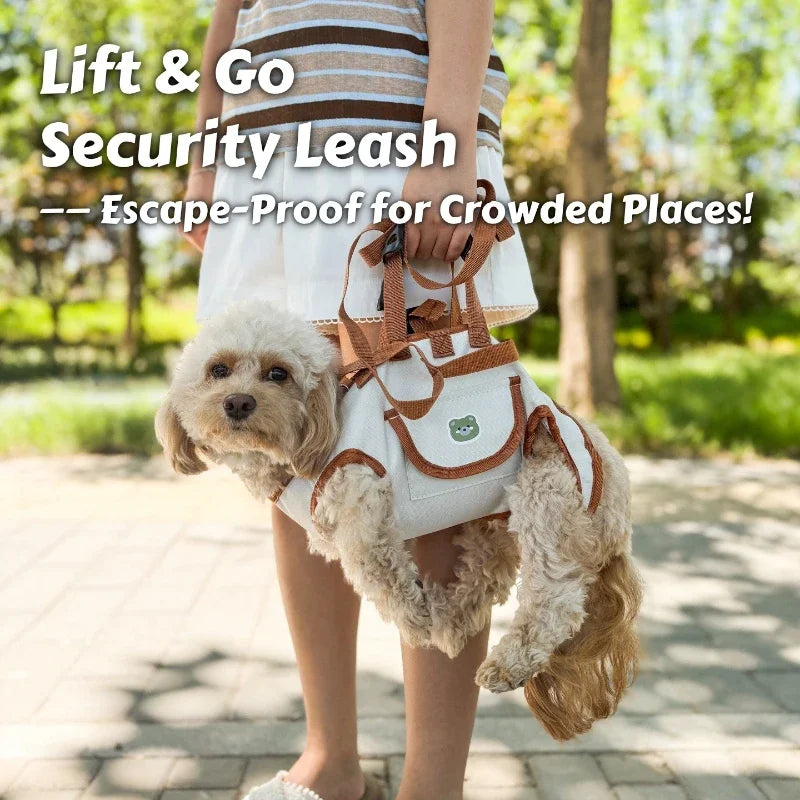 Small dog carrier backpack with breathable, escape-proof harness.
