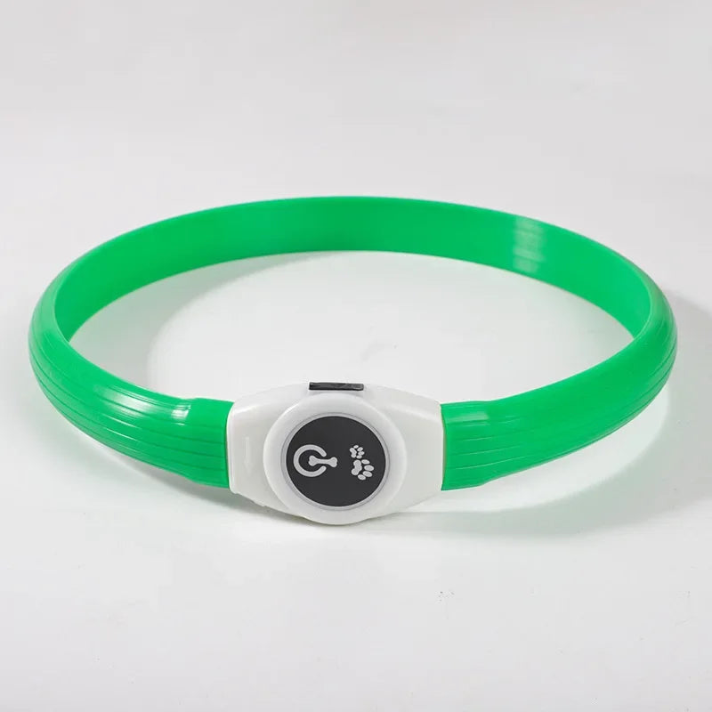 LED luminous waterproof PVC dog collar – USB rechargeable glowing safety collar for dogs of all sizes.