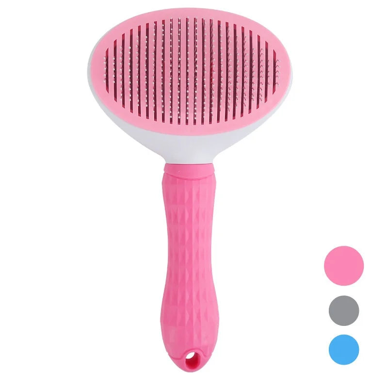 Self-cleaning pet grooming brush for dogs and cats
