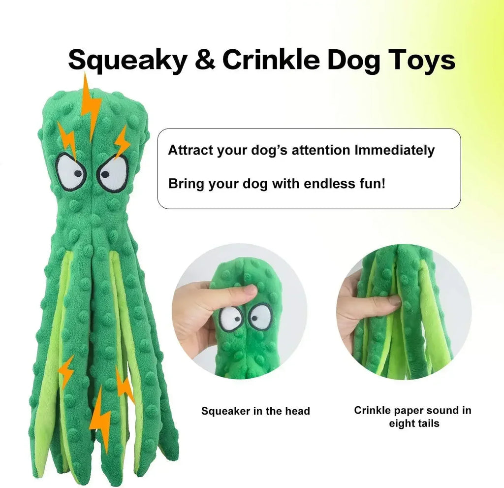 Crinkle Octopus Squeaky Dog Toy