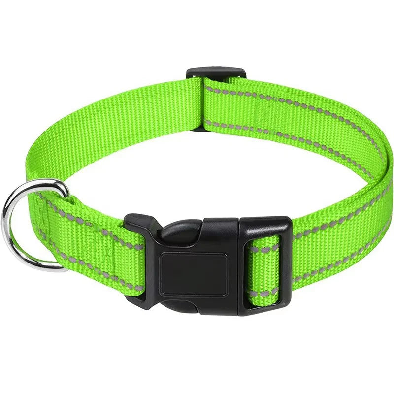 Adjustable reflective nylon pet collar for dogs and cats – anti-slip, anti-choke, durable walking collar.