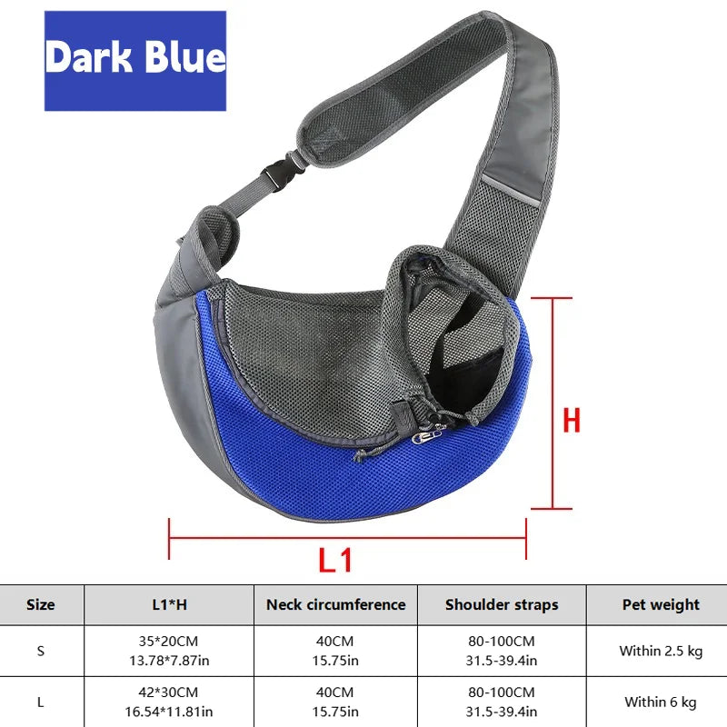 Breathable mesh dog sling carrier for small dogs and cats – lightweight crossbody travel bag for hiking and camping.