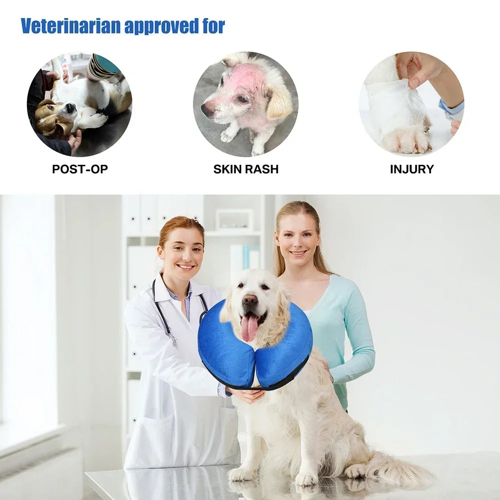 Inflatable recovery collar for dogs and cats – soft protective cone for post-surgery healing.