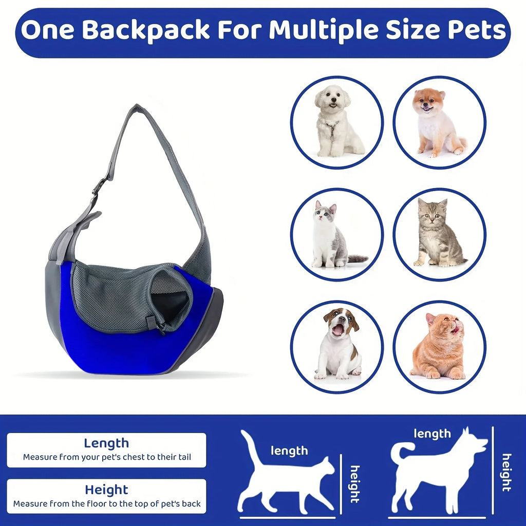 Breathable mesh dog sling carrier for small dogs and cats – lightweight crossbody travel bag for hiking and camping.