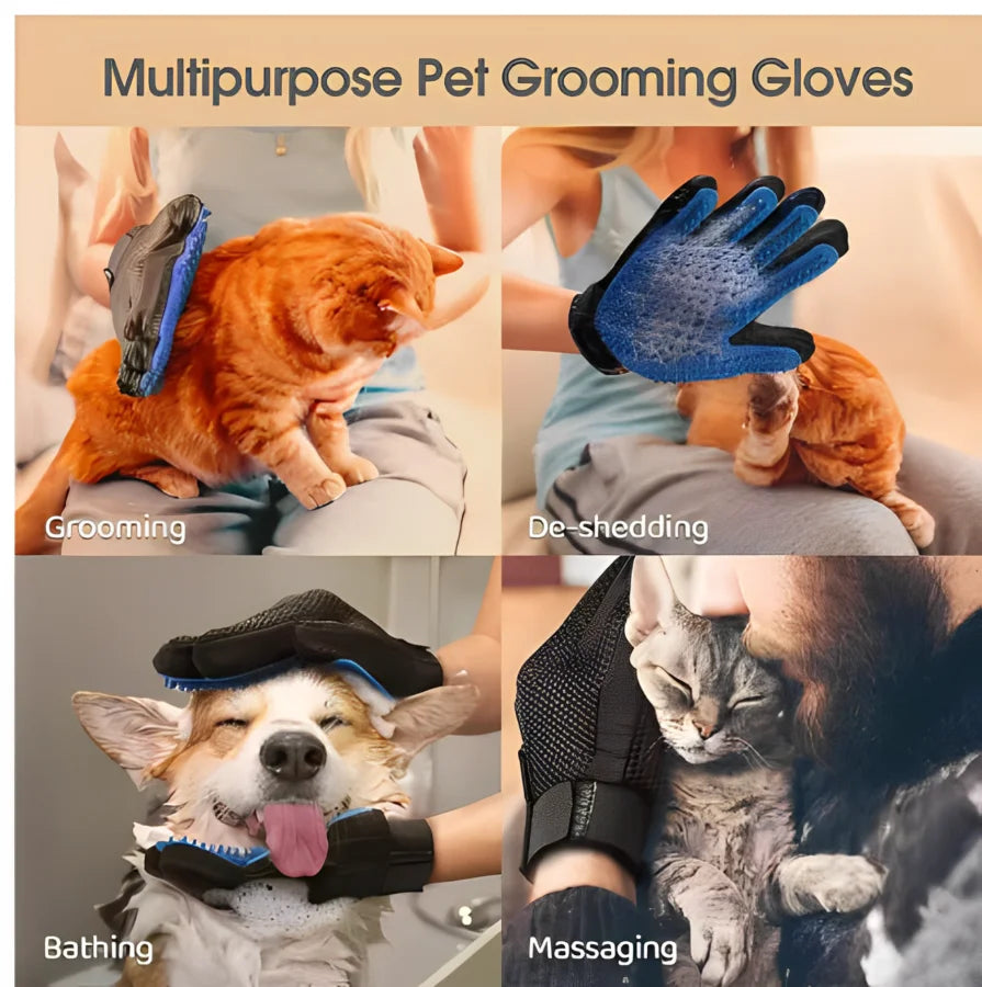 Pet Grooming Glove for Dogs & Cats – Hair Remover & Massage Brush