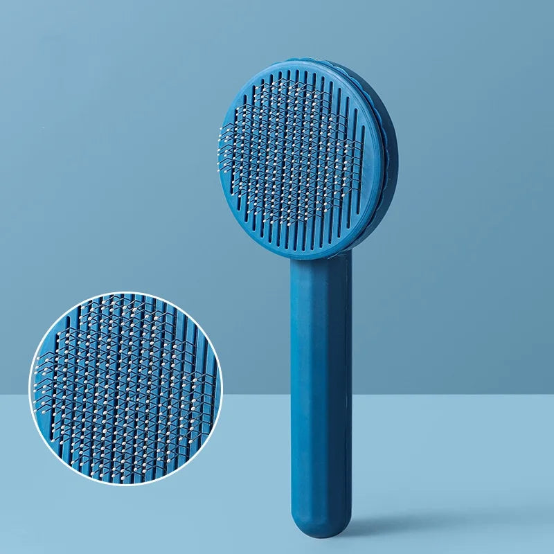 Self-cleaning pet grooming brush for dogs and cats