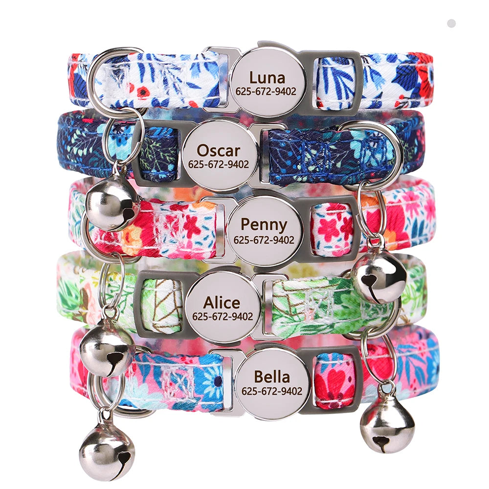 Personalized engraved cat collar – adjustable anti-lost collar for cats and small dogs.