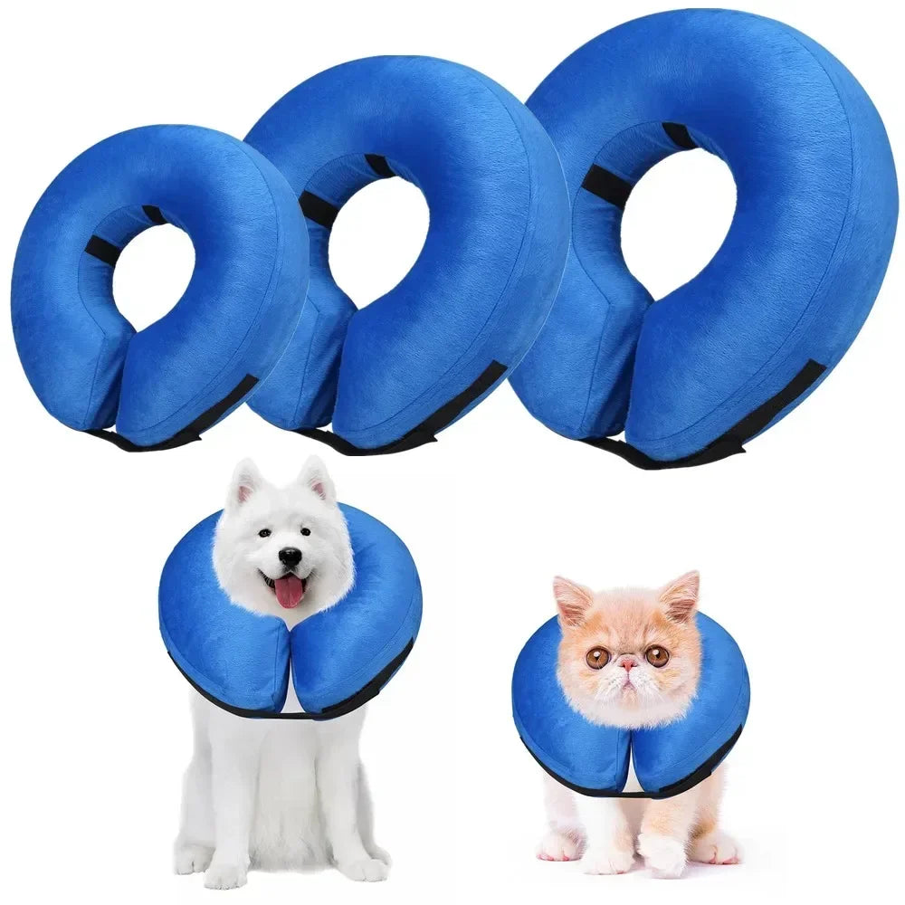 Inflatable recovery collar for dogs and cats – soft protective cone for post-surgery healing.