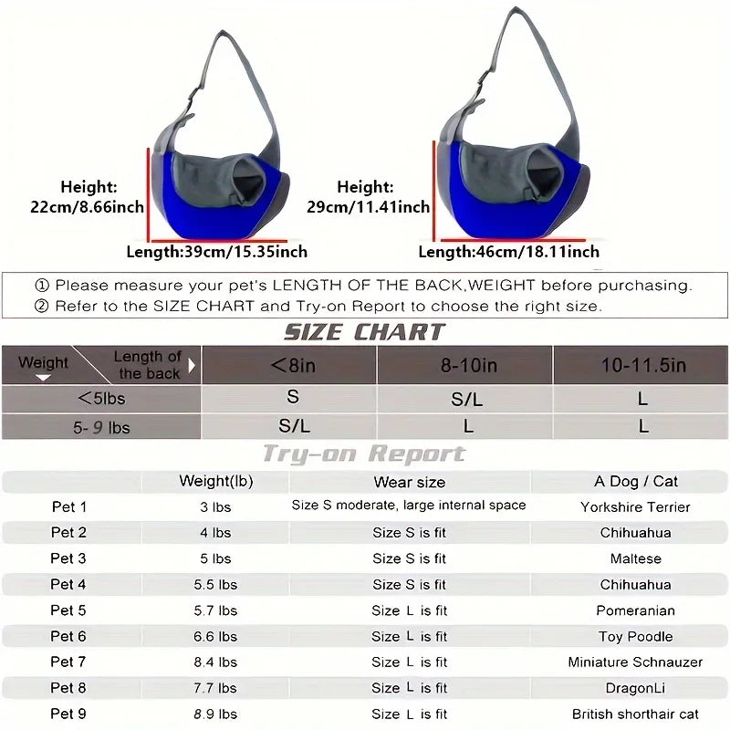 Breathable mesh dog sling carrier for small dogs and cats – lightweight crossbody travel bag for hiking and camping.