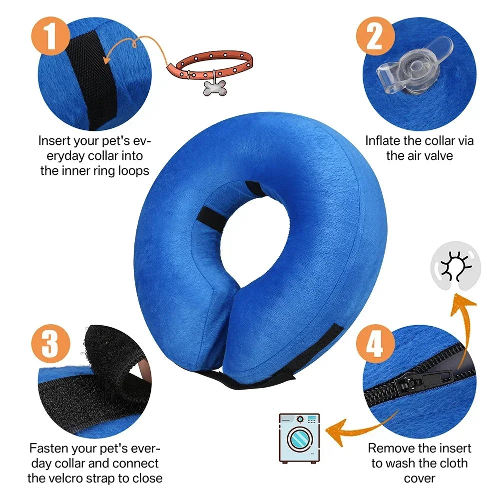 Inflatable recovery collar for dogs and cats – soft protective cone for post-surgery healing.