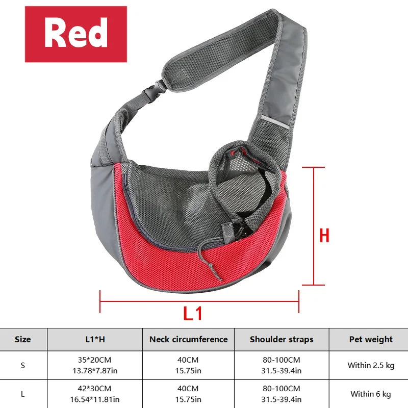 Breathable mesh dog sling carrier for small dogs and cats – lightweight crossbody travel bag for hiking and camping.