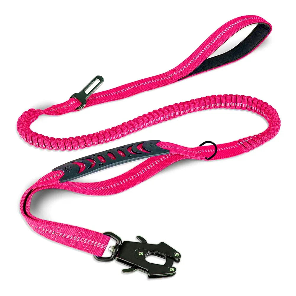 Reflective Shock Absorbing Dog Leash with Seatbelt