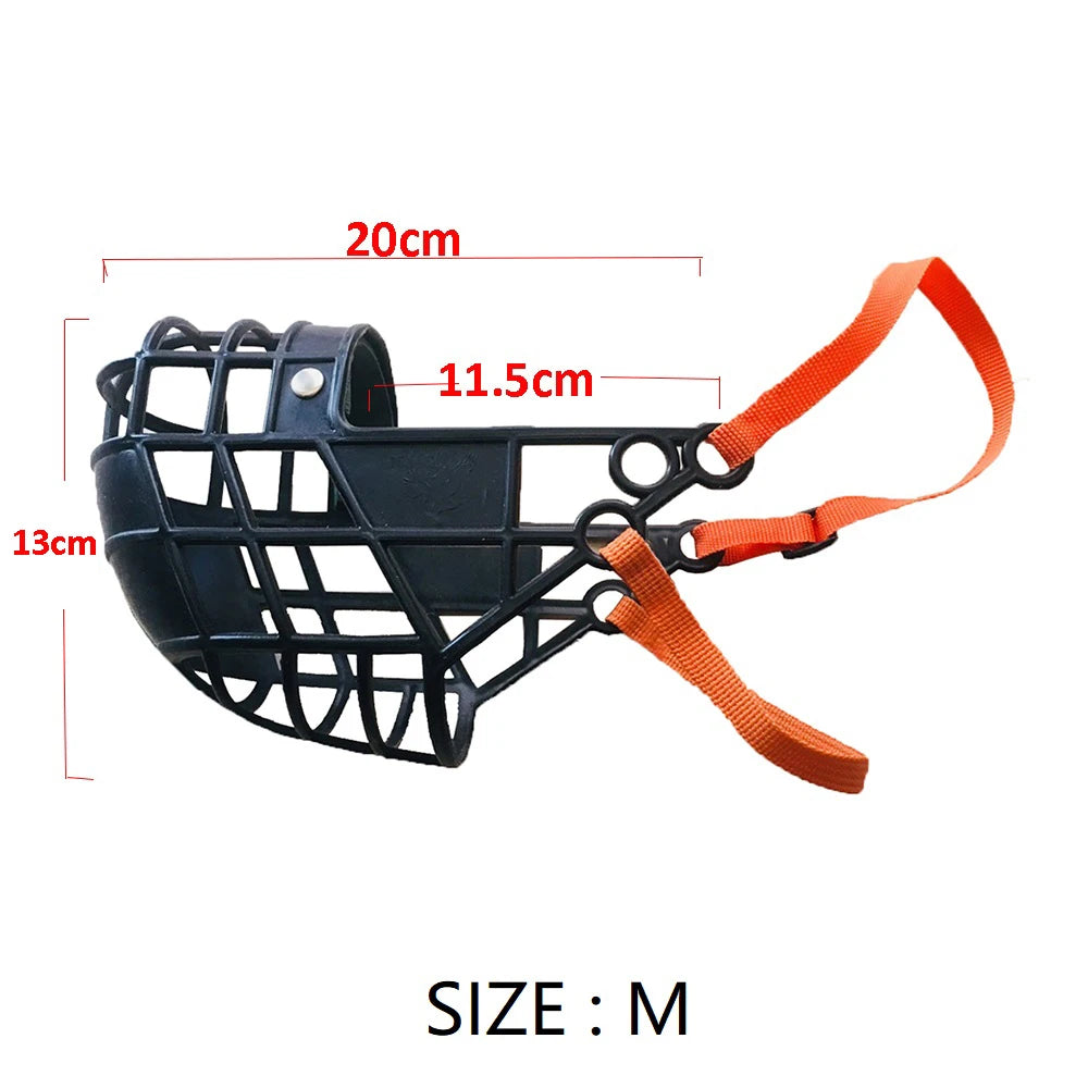 Adjustable plastic dog muzzle – anti-biting and anti-barking basket-style mouth cover for dogs in sizes S/M/L.
