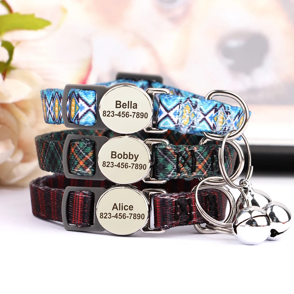 Personalized engraved cat collar – adjustable anti-lost collar for cats and small dogs.
