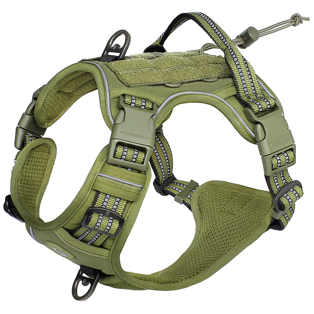 Tactical no-pull MOLLE dog harness – adjustable and reflective.