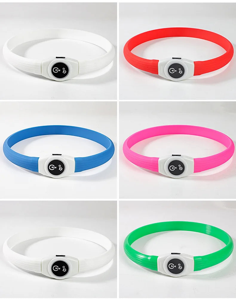 LED luminous waterproof PVC dog collar – USB rechargeable glowing safety collar for dogs of all sizes.