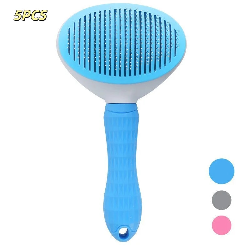 Self-cleaning pet grooming brush for dogs and cats