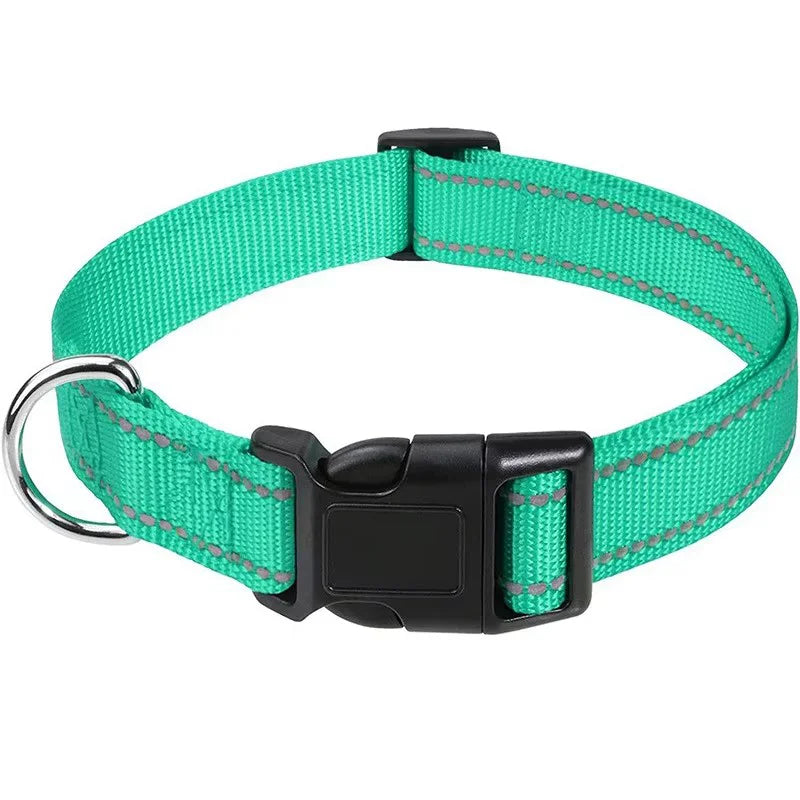 Adjustable reflective nylon pet collar for dogs and cats – anti-slip, anti-choke, durable walking collar.