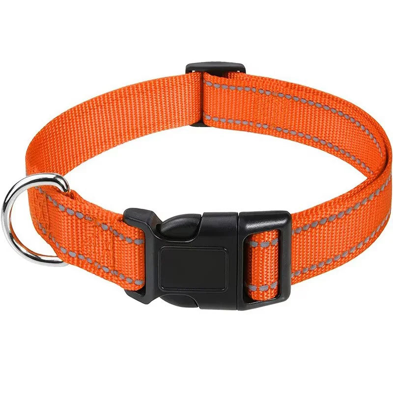 Adjustable reflective nylon pet collar for dogs and cats – anti-slip, anti-choke, durable walking collar.