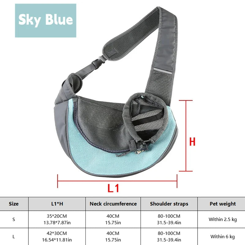 Breathable mesh dog sling carrier for small dogs and cats – lightweight crossbody travel bag for hiking and camping.