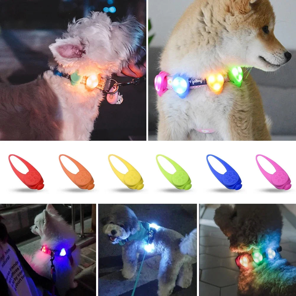LED silicone pet pendant – flashing glow light collar accessory for dogs, safe and luminous for night visibility.