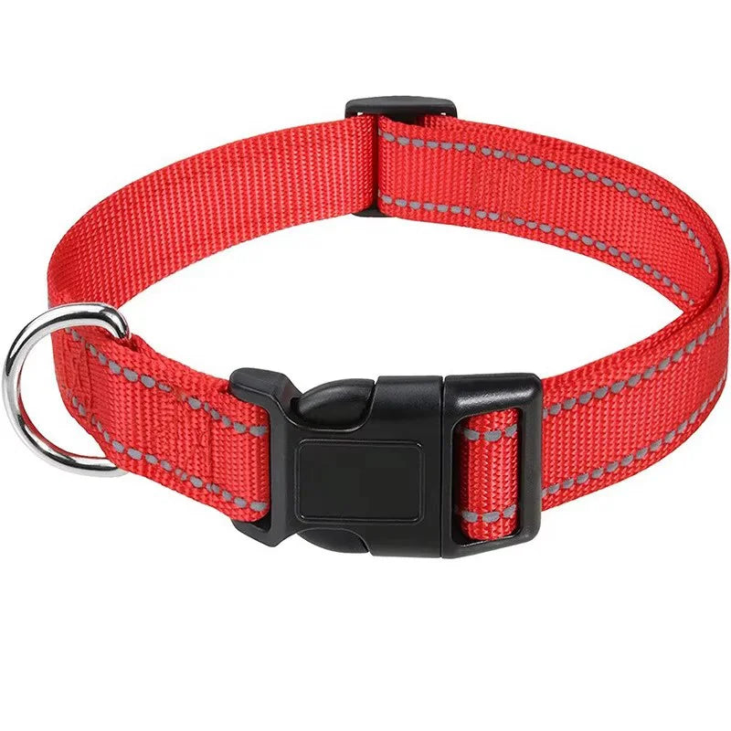 Adjustable reflective nylon pet collar for dogs and cats – anti-slip, anti-choke, durable walking collar.
