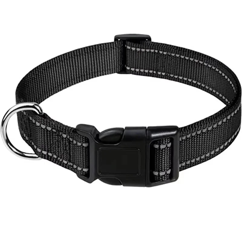 Adjustable reflective nylon pet collar for dogs and cats – anti-slip, anti-choke, durable walking collar.