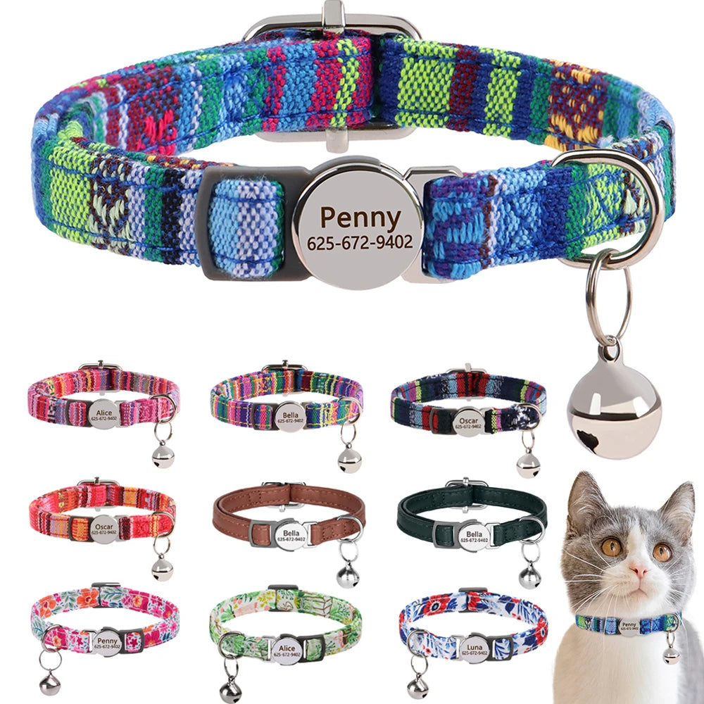 Personalized engraved cat collar – adjustable anti-lost collar for cats and small dogs.